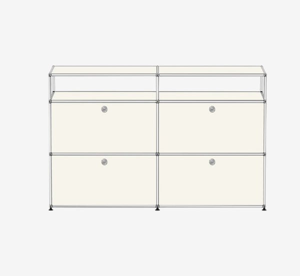Modern Modular Sideboard Cabinet – Chrome Frame Storage Unit with 4 Drop-Down Doors – Industrial Chic Media Console