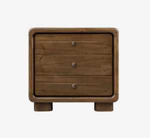 Mid-Century Modern Rounded Wood Nightstand - 2/3 Drawer Retro Bedside Table with Vintage Metal Knobs