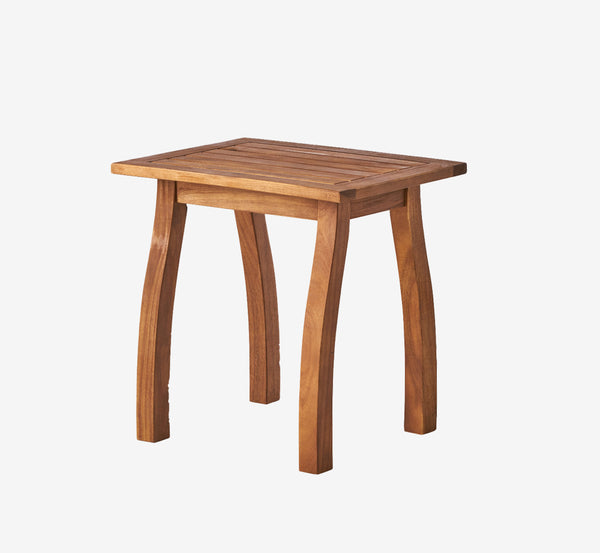 Solid Acacia Wood Slatted Side Table - Natural Finish Outdoor & Indoor Accent Stool