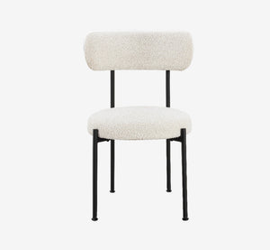 Boucle Upholstered Metal Leg Dining Chair in Ivory and Black