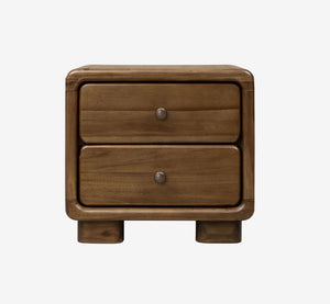 Mid-Century Modern Rounded Wood Nightstand - 2/3 Drawer Retro Bedside Table with Vintage Metal Knobs