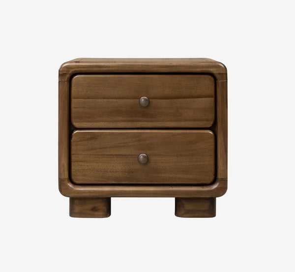 Mid-Century Modern Rounded Wood Nightstand - 2/3 Drawer Retro Bedside Table with Vintage Metal Knobs