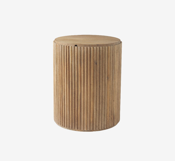 Terra 18L x 18W x 22H Light Brown Wood Fluted Round Side Table