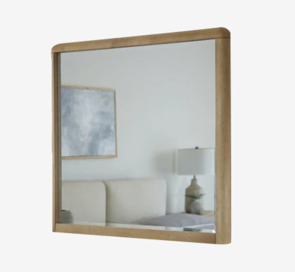 Natural Oak Wood Framed Mirror with Rounded Corners | Modern Bedroom Dresser Mirror