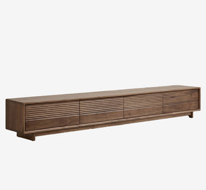 Contemporary Fluted Wood Lowboard TV Cabinet for Living Room