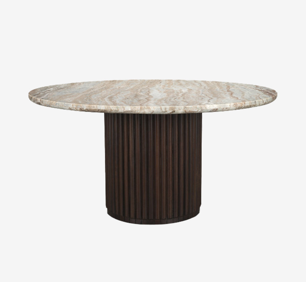 Marbrello 60" Round Dining Table | Pink Marble & Espresso Brown Wood | Seats 6