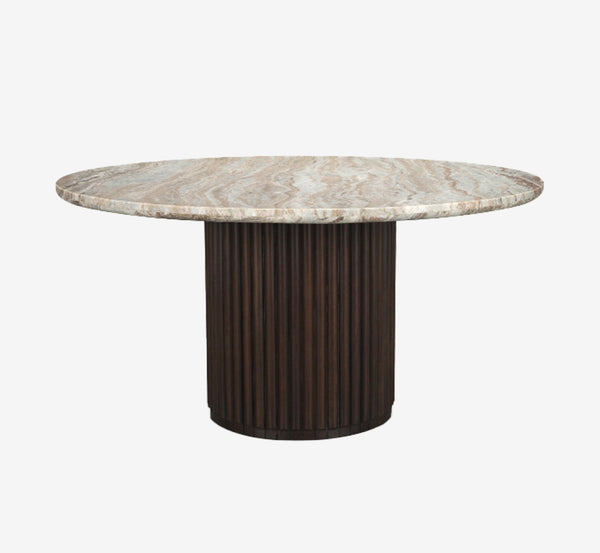 Marbrello 60" Round Dining Table | Pink Marble & Espresso Brown Wood | Seats 6