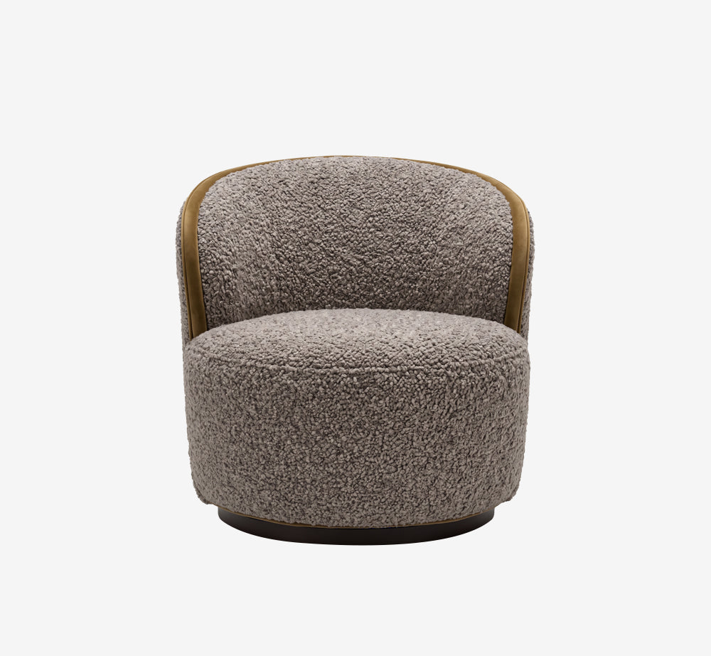 Modern Grey Boucle Accent Chair with Contrast Trim | 31.5" Round Lounge Chair
