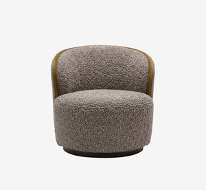 Modern Grey Boucle Accent Chair with Contrast Trim | 31.5" Round Lounge Chair