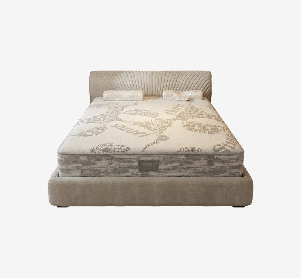 Vincei Pleated Velvet Upholstered Platform Bed with Compressible Memory Foam Mattress