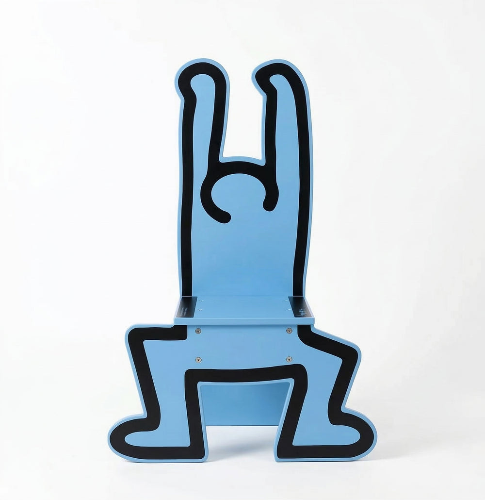 Iconic Pop Art Figure Accent Chair | Blue Keith Haring Inspired Modern Sculptural Chair