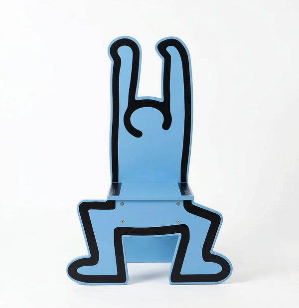 Iconic Pop Art Figure Accent Chair | Blue Keith Haring Inspired Modern Sculptural Chair