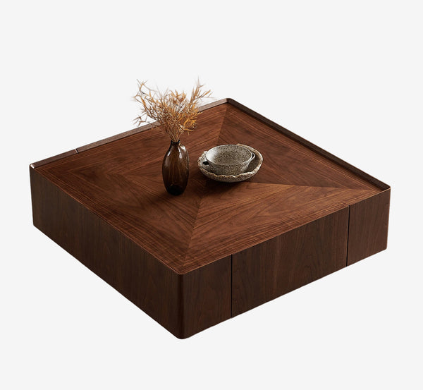 35.4-inch coffee table, square walnut wood design, suitable for living room. Walnut wood material, suitable for bedroom, living room and office