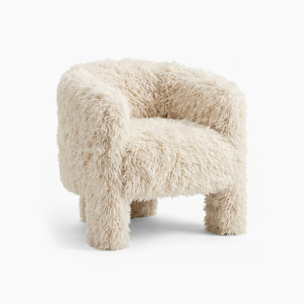 Fluffy Faux Fur Accent Chair, Modern Cream Fuzzy Barrel Chair for Living Room & Bedroom