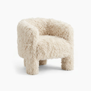 Fluffy Faux Fur Accent Chair, Modern Cream Fuzzy Barrel Chair for Living Room & Bedroom