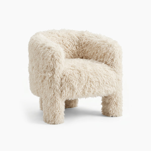 Fluffy Faux Fur Accent Chair, Modern Cream Fuzzy Barrel Chair for Living Room & Bedroom