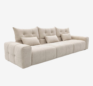Contemporary Block-Stitched Extra Long Sofa with Lumbar Pillows