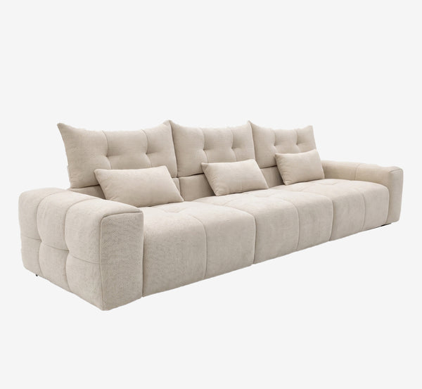 Contemporary Block-Stitched Extra Long Sofa with Lumbar Pillows