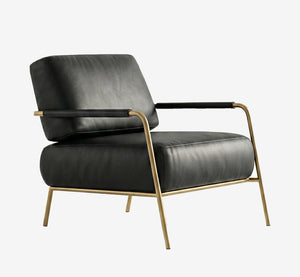 Modern Faux Leather Accent Chair with Gold Metal Frame - Industrial Mid-Century Lounge Armchair for Living Room & Office