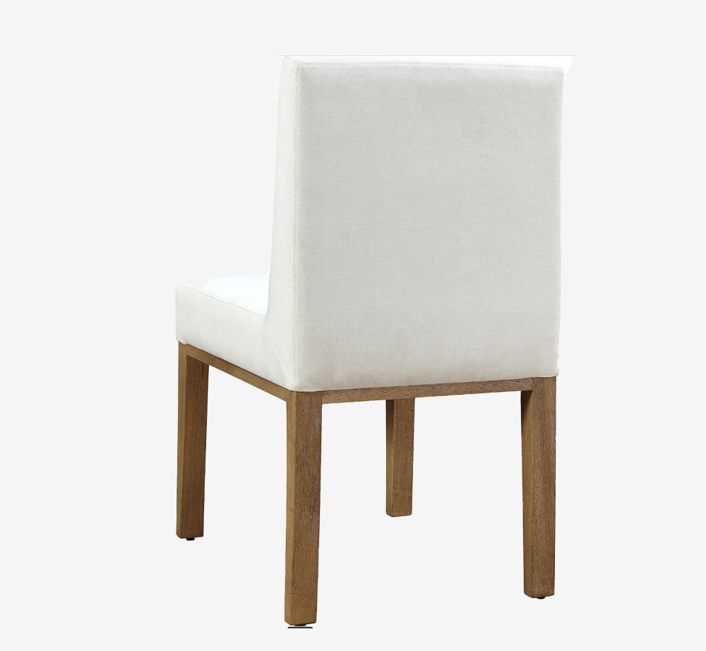 Modern Parsons Dining Chair with White Linen Upholstery and Solid Wood Legs