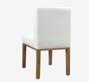 Modern Parsons Dining Chair with White Linen Upholstery and Solid Wood Legs