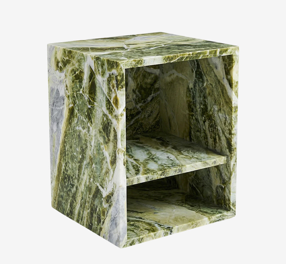 Luxurious Green Marble Cube Side Table – Modern Verde Alpi Display Shelf & Minimalist Nightstand with Open Storage