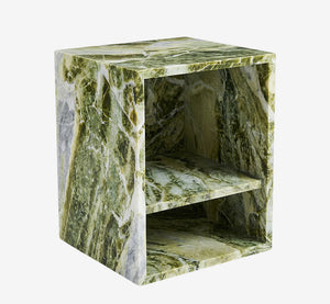 Luxurious Green Marble Cube Side Table – Modern Verde Alpi Display Shelf & Minimalist Nightstand with Open Storage