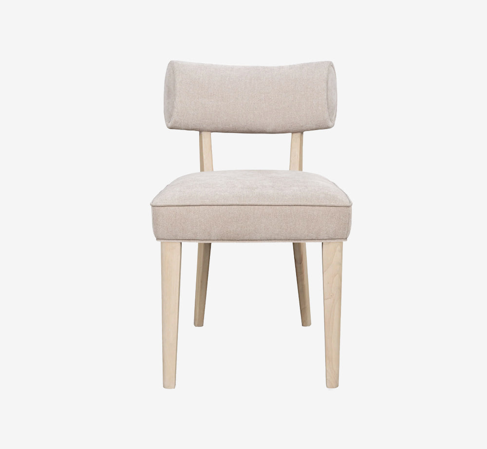 Modern Oatmeal Upholstered Dining Chair with Curved Backrest | Scandi Wood Leg Side Chair