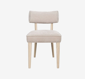 Modern Oatmeal Upholstered Dining Chair with Curved Backrest | Scandi Wood Leg Side Chair
