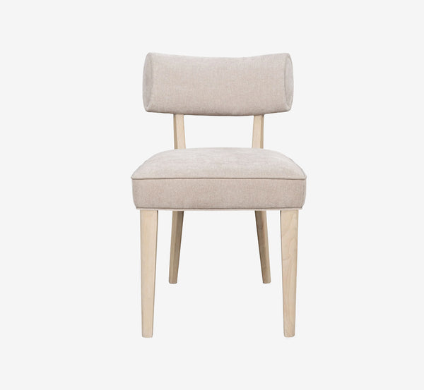 Modern Oatmeal Upholstered Dining Chair with Curved Backrest | Scandi Wood Leg Side Chair