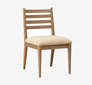 Mid-Century Modern Slatted Back Dining Chair with Cream Bouclé Upholstered Seat