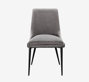 Modern Grey Velvet Dining Chair with Tapered Black Metal Legs