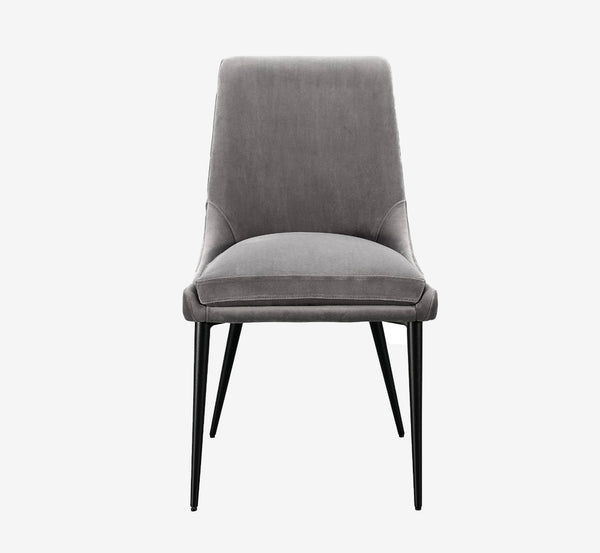 Modern Grey Velvet Dining Chair with Tapered Black Metal Legs