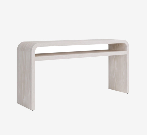 Modern White Oak Console Table with Waterfall Edge | 2-Tier Minimalist Entryway Table