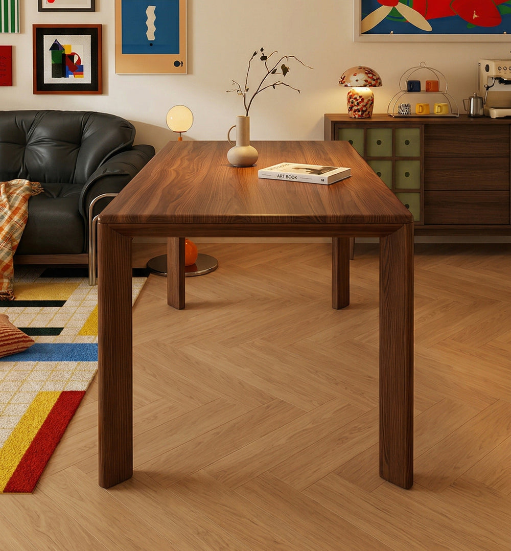 Modern Minimalist Walnut Dining Table - 1.8M Rectangular Solid Wood Style Table with Rounded Edges