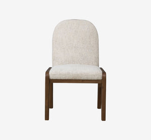 Modern Arched Back Dining Chair with Walnut Wood Frame | Cream Fabric Upholstered Side Chair