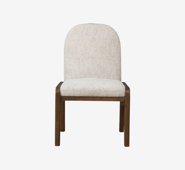 Modern Arched Back Dining Chair with Walnut Wood Frame | Cream Fabric Upholstered Side Chair