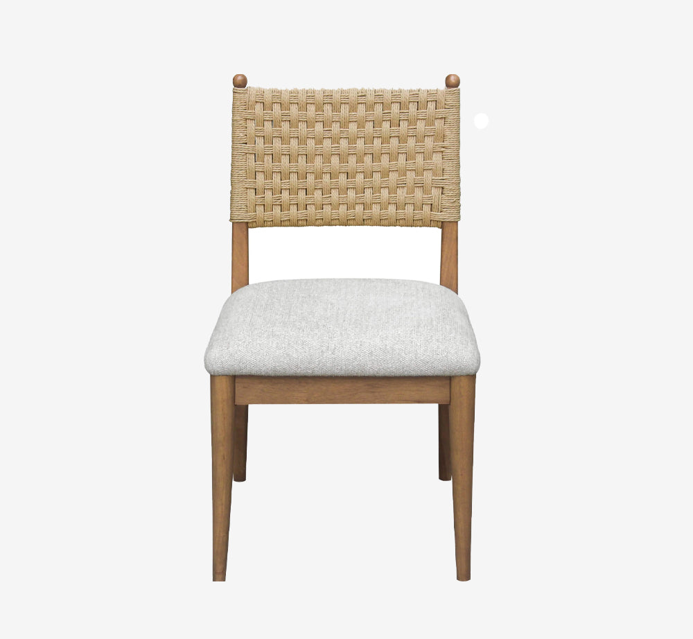 Coastal Woven Rope Back Dining Chair with Upholstered Seat and Solid Wood Frame