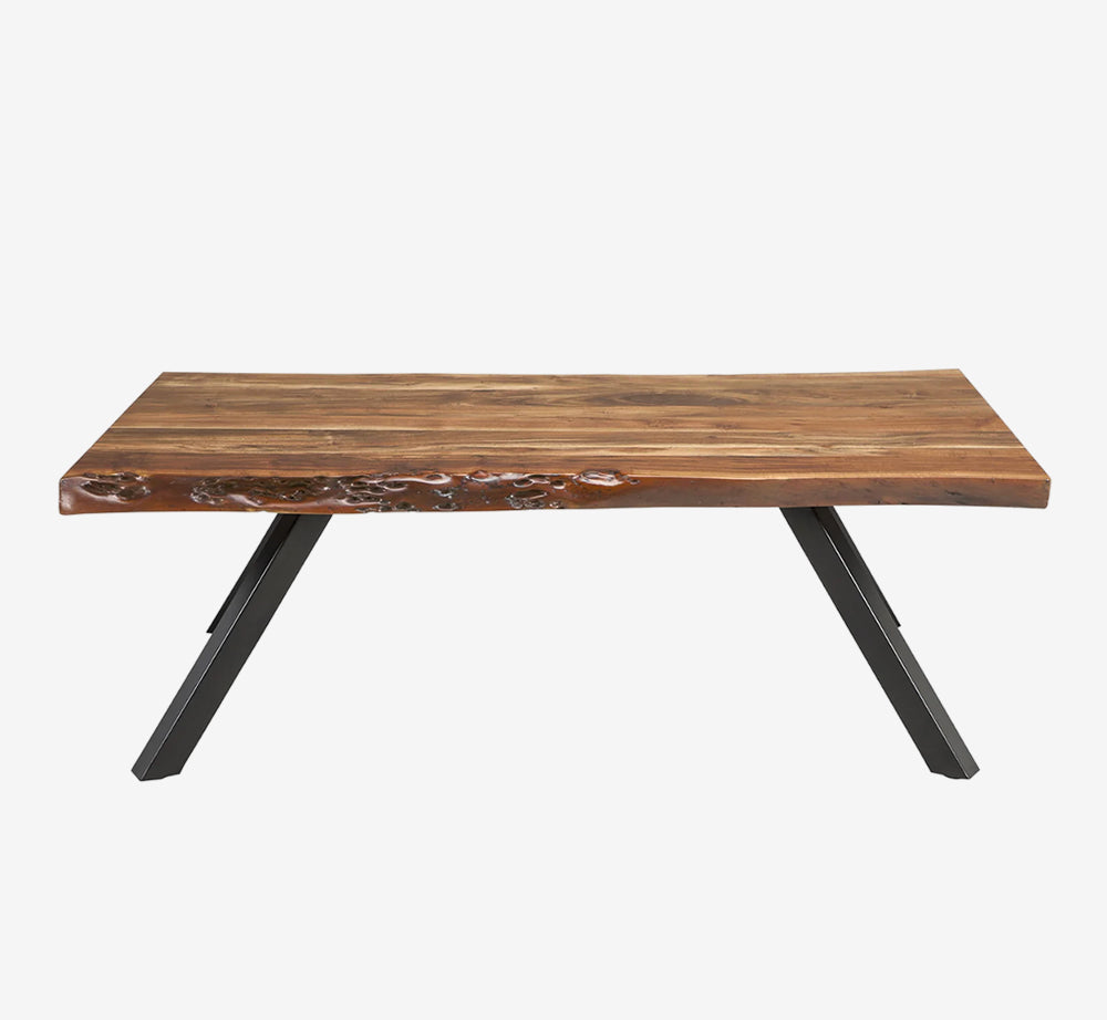 Industrial Live Edge Coffee Table - Solid Acacia Wood with Black Metal Legs, Natural Finish
