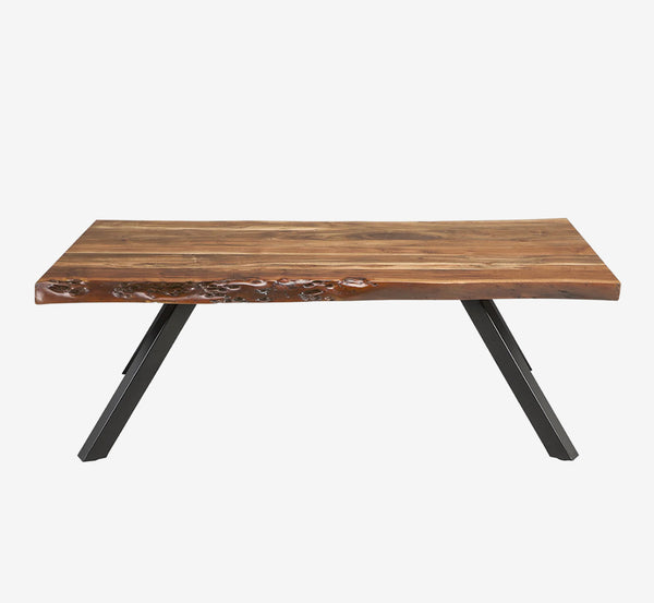 Industrial Live Edge Coffee Table - Solid Acacia Wood with Black Metal Legs, Natural Finish