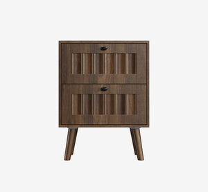 Medieval-style modern double-drawer bedside table with solid wood legs, bedroom bedside table, bedroom side table, 15.75 x 15.75 x 22.64 inches, walnut color, 2-pack