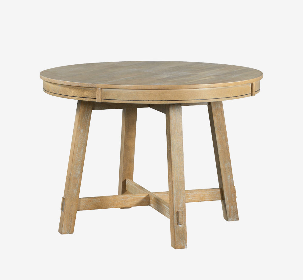 TREXM Farmhouse Round Extendable Dining Table with 16" Leaf Wood Kitchen Table (Natural Wood Wash)
