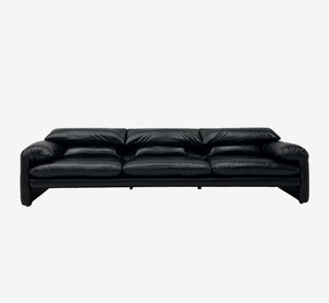 Modern Black Leather Sofa with Adjustable Backrest
