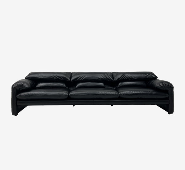Modern Black Leather Sofa with Adjustable Backrest