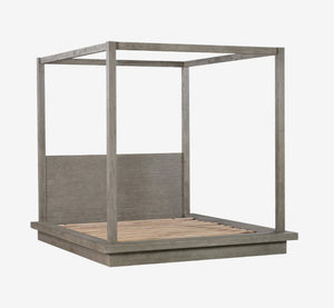 Modern Solid Wood Canopy Bed with Platform Base - Weathered Grey Finish Four-Poster Bed