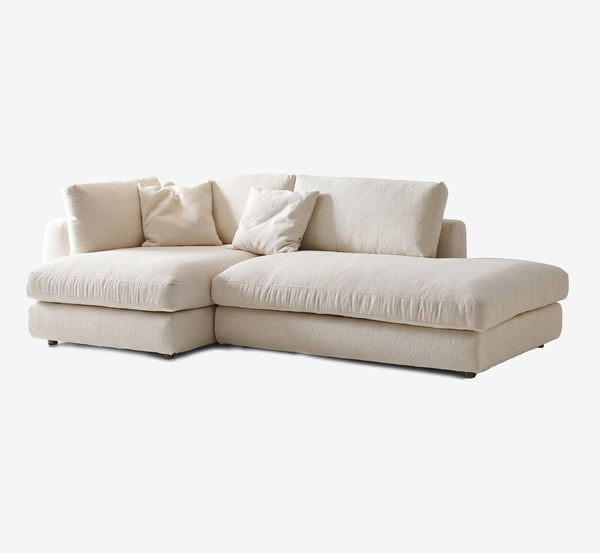 Modern Cream Bouclé L-Shape Sectional Sofa - Extra Deep Seat Modular Chaise Lounge Couch - Quiet Luxury Cloud Sofa for Living Room