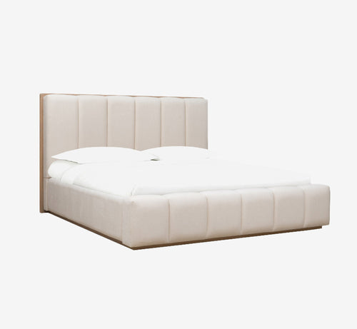 Modern Channel-Tufted Chenille Upholstered Platform Bed | Solid Wood Frame