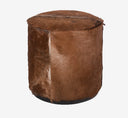 Natural Hair-on-Hide Drum Ottoman | Handcrafted Cylindrical Accent Stool