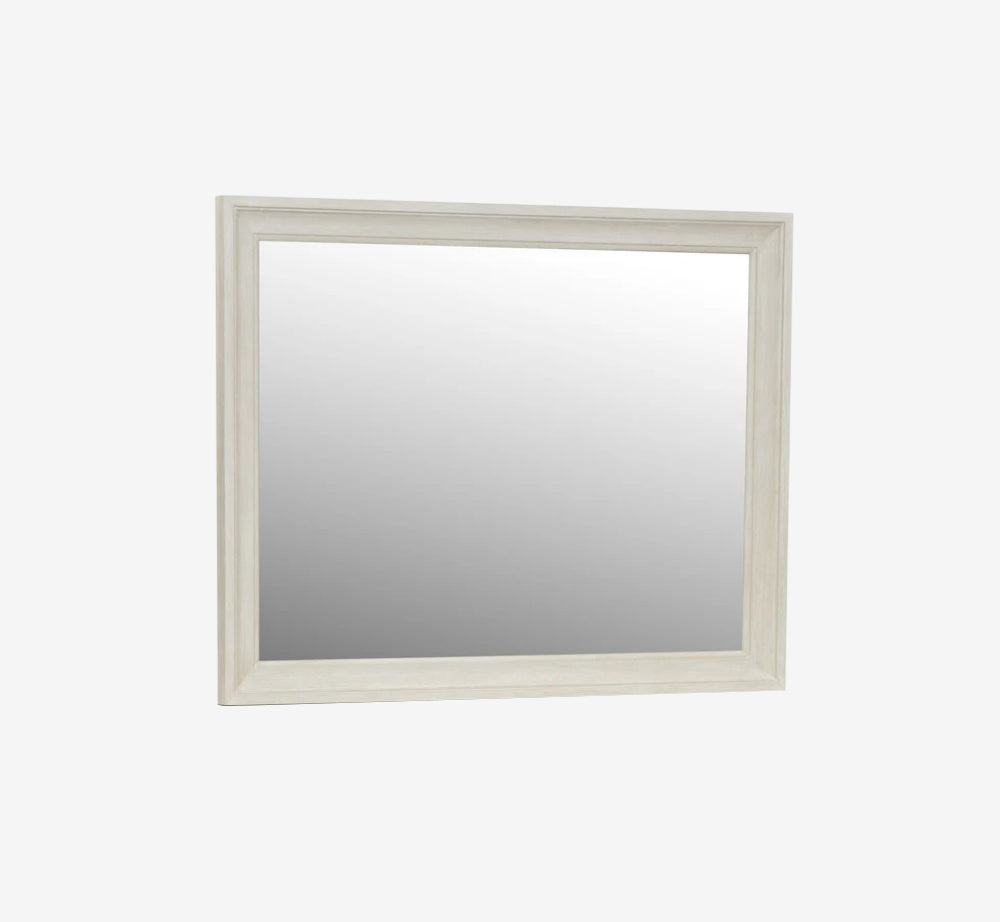 Classic White & Beige Wood Landscape Mirror - Wire Brushed Sugar Finish Bedroom Dresser Mirror