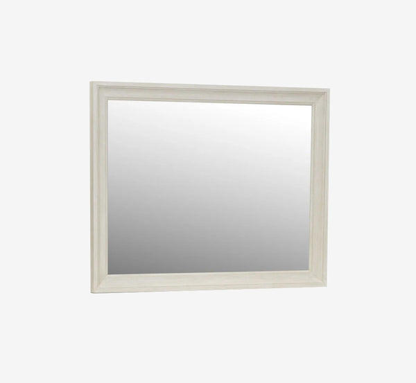 Classic White & Beige Wood Landscape Mirror - Wire Brushed Sugar Finish Bedroom Dresser Mirror